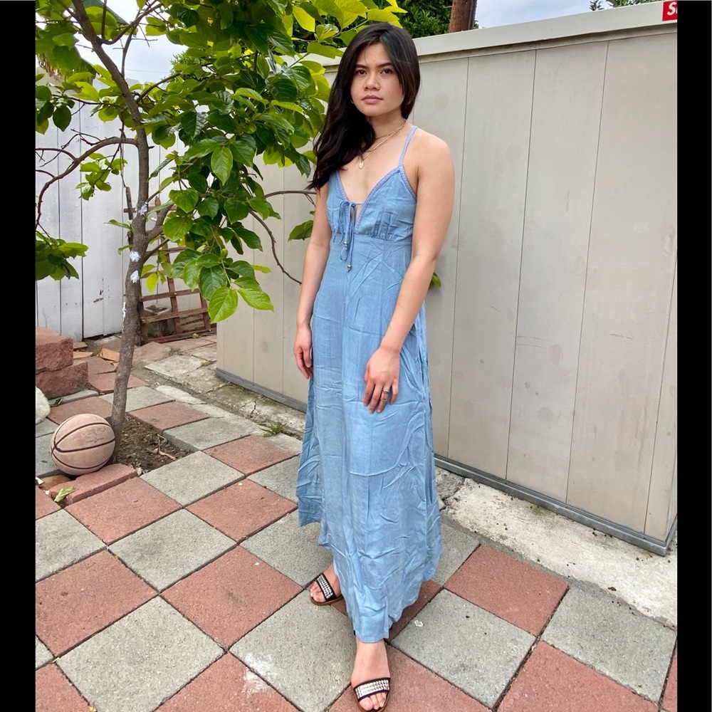 Soft denim strappy maxi dress